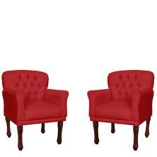 Kit 02 Poltronas Decorativas Anita Pés Luis XV Suede Vermelho - DS Estofados