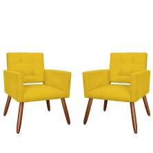 Kit 02 Poltronas Decorativas Camila Pés Palito Suede Amarelo - DS Estofados