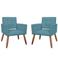 Kit 02 Poltronas Decorativas Camila Pés Palito Suede Azul Turquesa - DS Estofados
