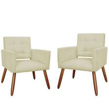 Kit 02 Poltronas Decorativas Camila Pés Palito Suede Bege - DS Estofados