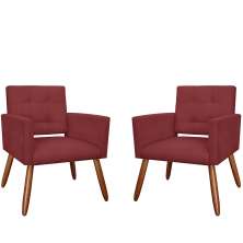 Kit 02 Poltronas Decorativas Camila Pés Palito Suede Bordô - DS Estofados