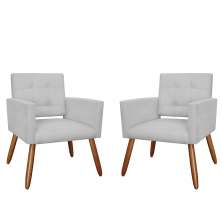 Kit 02 Poltronas Decorativas Camila Pés Palito Suede Branco - DS Estofados