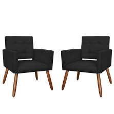 Kit 02 Poltronas Decorativas Camila Pés Palito Suede Preto - DS Estofados