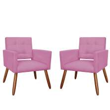 Kit 02 Poltronas Decorativas Camila Pés Palito Suede Rosa - DS Estofados