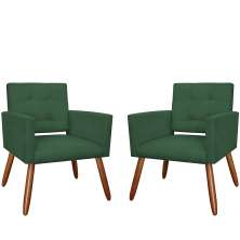 Kit 02 Poltronas Decorativas Camila Pés Palito Suede Verde - DS Estofados