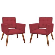 Kit 02 Poltronas Decorativas Camila Pés Palito Suede Vermelho - DS Estofados