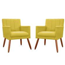 Kit 02 Poltronas Decorativas Cecilia Pés Palito Suede Amarelo - DS Estofados