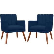 Kit 02 Poltronas Decorativas Cecilia Pés Palito Suede Azul Marinho - DS Estofados