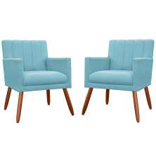 Kit 02 Poltronas Decorativas Cecilia Pés Palito Suede Azul Turquesa - DS Estofados