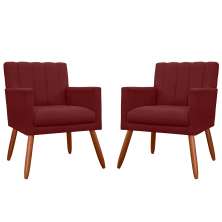 Kit 02 Poltronas Decorativas Cecilia Pés Palito Suede Bordô - DS Estofados
