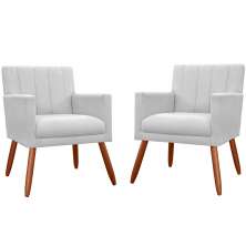 Kit 02 Poltronas Decorativas Cecilia Pés Palito Suede Branco - DS Estofados