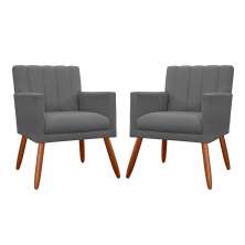 Kit 02 Poltronas Decorativas Cecilia Pés Palito Suede Cinza - DS Estofados