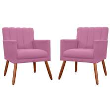 Kit 02 Poltronas Decorativas Cecilia Pés Palito Suede Rosa - DS Estofados