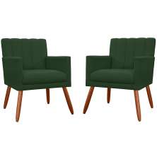 Kit 02 Poltronas Decorativas Cecilia Pés Palito Suede Verde - DS Estofados