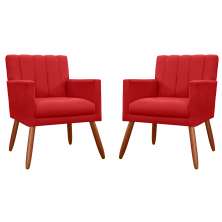 Kit 02 Poltronas Decorativas Cecilia Pés Palito Suede Vermelho - DS Estofados