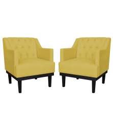 Kit 02 Poltronas Decorativas Clássica Com Base Madeira Suede Amarelo - DS Estofados