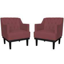 Kit 02 Poltronas Decorativas Clássica Com Base Madeira Suede Bordô - DS Estofados