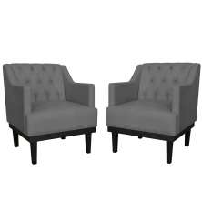 Kit 02 Poltronas Decorativas Clássica Com Base Madeira Suede Cinza - DS Estofados