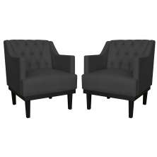 Kit 02 Poltronas Decorativas Clássica Com Base Madeira Suede Preto - DS Estofados