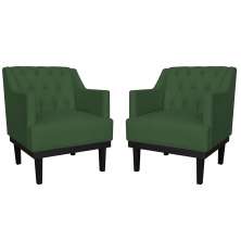 Kit 02 Poltronas Decorativas Clássica Com Base Madeira Suede Verde - DS Estofados