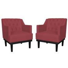 Kit 02 Poltronas Decorativas Clássica Com Base Madeira Suede Vermelho - DS Estofados