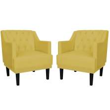 Kit 02 Poltronas Decorativas Clássica Pés Trapézio Suede Amarelo - DS Estofados