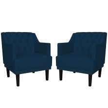 Kit 02 Poltronas Decorativas Clássica Pés Trapézio Suede Azul Marinho - DS Estofados