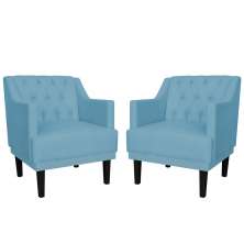 Kit 02 Poltronas Decorativas Clássica Pés Trapézio Suede Azul Turquesa - DS Estofados