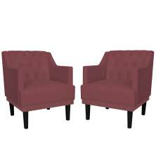 Kit 02 Poltronas Decorativas Clássica Pés Trapézio Suede Bordô - DS Estofados