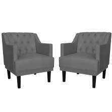 Kit 02 Poltronas Decorativas Clássica Pés Trapézio Suede Cinza - DS Estofados