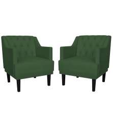 Kit 02 Poltronas Decorativas Clássica Pés Trapézio Suede Verde - DS Estofados