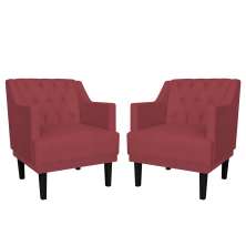Kit 02 Poltronas Decorativas Clássica Pés Trapézio Suede Vermelho - DS Estofados