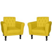 Kit 02 Poltronas Decorativas Classic Pés Luis XV Suede Amarelo - DS Estofados