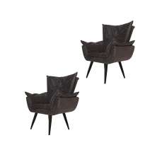 Kit 02 Poltronas Decorativas Emília Aba Pés Palito Suede Grafite - DS Móveis