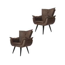 Kit 02 Poltronas Decorativas Emília Aba Pés Palito Suede Marrom - DS Móveis