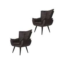 Kit 02 Poltronas Decorativas Emília Aba Pés Palito Suede Preto - DS Móveis