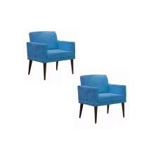 Kit 02 Poltronas Decorativas Emília Pés Palito Suede Azul - DS Móveis