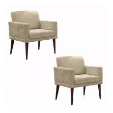 Kit 02 Poltronas Decorativas Emília Pés Palito Suede Bege - DS Móveis