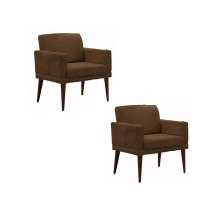Kit 02 Poltronas Decorativas Emília Pés Palito Suede Marrom - DS Móveis