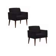 Kit 02 Poltronas Decorativas Emília Pés Palito Suede Preto - DS Móveis