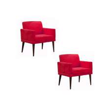 Kit 02 Poltronas Decorativas Emília Pés Palito Suede Vermelho - DS Móveis