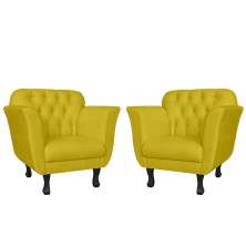 Kit 02 Poltronas Decorativas Helena Pés Luis XV Suede Amarelo - DS Estofados
