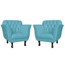 Kit 02 Poltronas Decorativas Helena Pés Luis XV Suede Azul Turquesa - DS Estofados