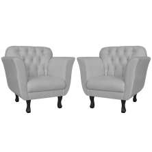 Kit 02 Poltronas Decorativas Helena Pés Luis XV Suede Branco - DS Estofados