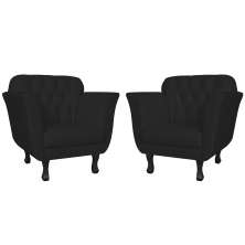 Kit 02 Poltronas Decorativas Helena Pés Luis XV Suede Preto - DS Estofados