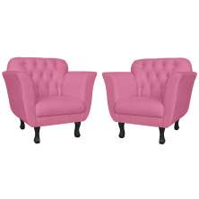 Kit 02 Poltronas Decorativas Helena Pés Luis XV Suede Rosa - DS Estofados