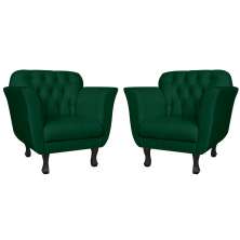 Kit 02 Poltronas Decorativas Helena Pés Luis XV Suede Verde - DS Estofados