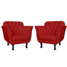 Kit 02 Poltronas Decorativas Helena Pés Luis XV Suede Vermelho - DS Estofados