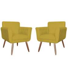 Kit 02 Poltronas Decorativas Isa em Tressê Suede Amarelo - DS Estofados