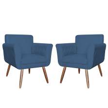 Kit 02 Poltronas Decorativas Isa em Tressê Suede Azul Marinho - DS Estofados